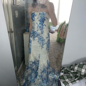 Very extra prom dress blue with crystal beading floral design